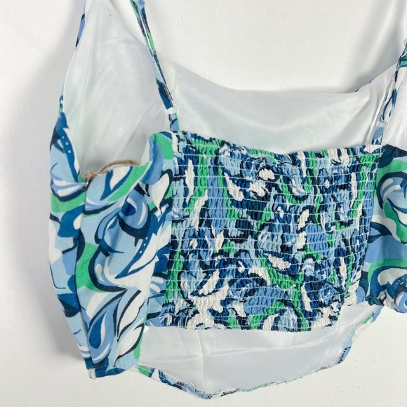 NWT Midnight Sky Floral Linen Blend Bustier Crop Top Blue Green Size Large L NEW - Picture 7 of 9